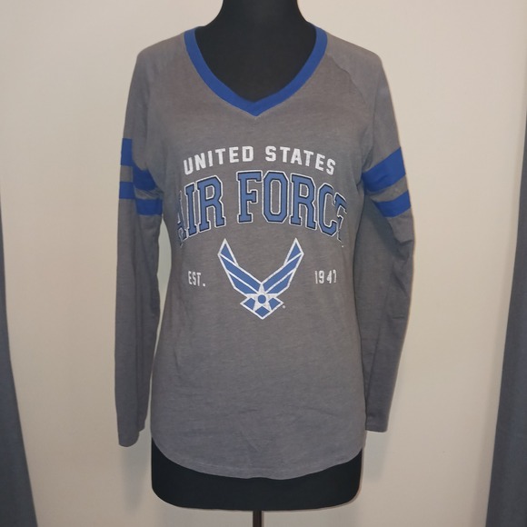 Sport Tek United States Air Force V-Neck Gray Long Sleeve T-Shirt - Picture 1 of 5